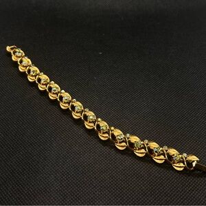 Vintage 40s Crown Trifari Signed‎ Leafs AB Rhinestone Gold Tone Bracelet Marked